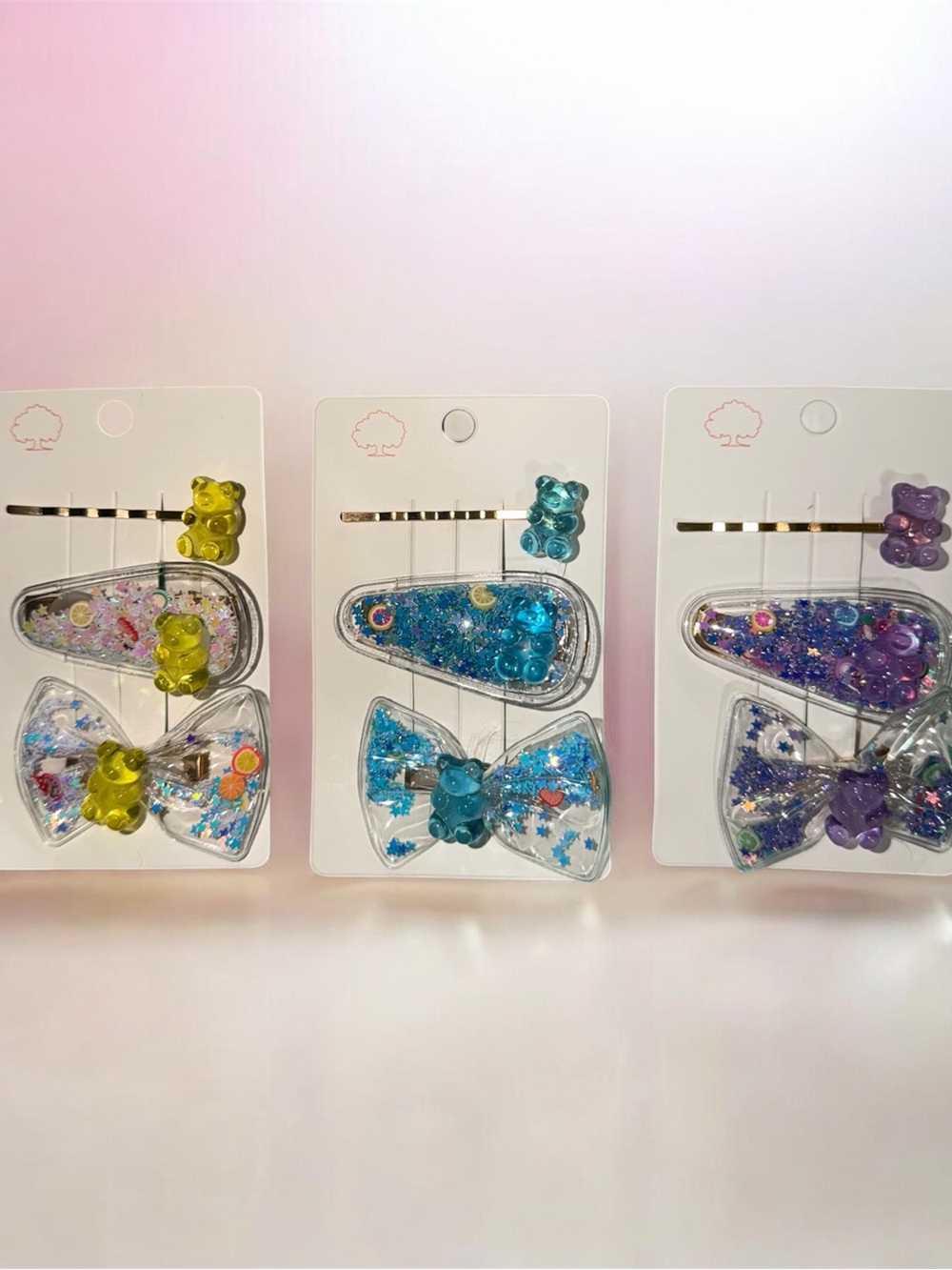 Glitter Resin Bear Hair Clip Set - Blue